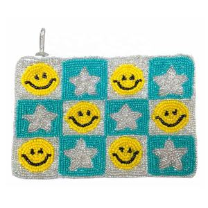 Porte-monnaie artisanal écologique Happy Star avec fermeture éclair, motif à carreaux, mini pochette de rangement pour pièces de monnaie, pour filles - Product Image 1