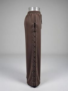 Pantalon de jogging ample et oversize en molleton marron à taille haute avec lacets latéraux et motif à pois pour femme - Product Image 3