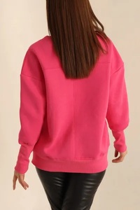 Oversized Pink Knitted Pullover Sweatshirt O-Neck Regular Sleeve Solid Color Unisex Autumn Wear - Product Image 4