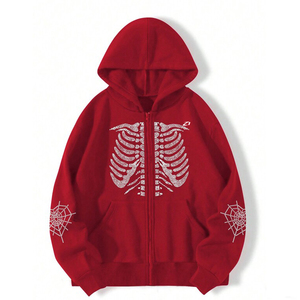 Sweat-shirts à capuche streetwear surdimensionnés en molleton de coton rouge avec fermeture éclair intégrale et logo pour hommes, personnalisables avec nom de marque, en tissu épais, commandes en gros - Product Image 1