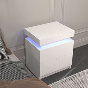 Modern Black <b>LED</b> Nightstand with High Gloss Drawers <b>Bedside</b> <b>Table</b> with 2 <b>LED</b> Lights for Bedroom - Product Image 4