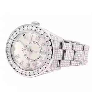 Montre de mode pour homme de qualité supérieure en gros, avec diamants Moissanite incolores, en acier inoxydable argenté, mouvement à quartz, cadran argenté - Product Image 3