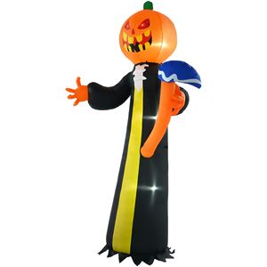 Fantasma Gonfiabile di Halloween a Forma di Testa di Zucca in PVC da 3 Metri con LED e Martello, Decorazione Gonfiabile per Interni ed Esterni - Product Image 1
