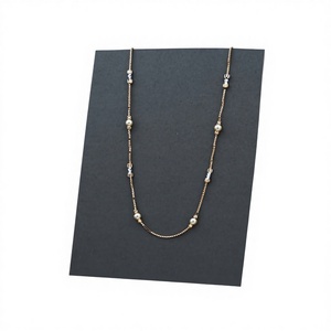 Collar de Cadena de Oro Sólido de 22K con Perlas y Cuentas de Dos Tonos, Elegante Cadena Larga de Oro de 22kt Hecha a Mano, Joyería Fina para Mujer - Product Image 1