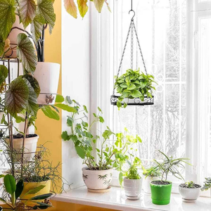 Support de plantes suspendu pour pots de fleurs, panier suspendu en métal noir, support de plantes décoratif pour l'intérieur et l'extérieur, pour la maison et le jardin - Product Image 5
