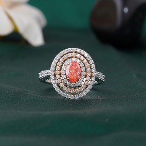14K <b>Gold</b> Fine <b>Ring</b> with 0.61 CT Vivid Red Lab Grown Oval Double Halo 14K <b>Gold</b> - Product Image 1