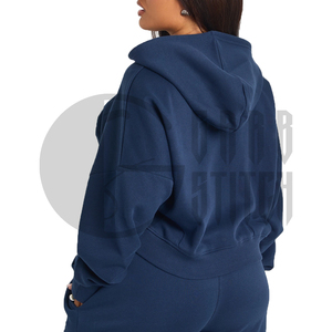 Sudadera con capucha extragrande para mujer, con cremallera completa, de algodón personalizado, estilo casual con hombros caídos - Product Image 4