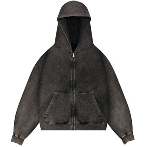 Hoodie streetwear personnalisé de haute qualité, en molleton vierge, style vintage, double couche, délavé à l'acide, effet soleil, zippé - Product Image 1