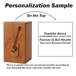Urne funéraire en bois faite à la main - Guitare et notes de musique tourbillonnantes sculptées - Une urne commémorative unique pour cendres humaines - Product Image 3