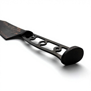 Cuchillo de cocina profesional de acero damasco y cobre, hecho a mano, para cortar alimentos, carne, verduras y preparar frutas. - Product Image 4
