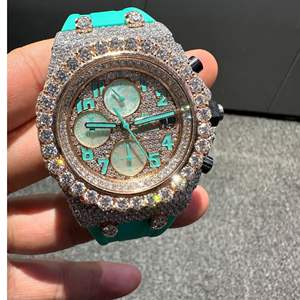 Montre automatique mécanique de style affaires en or blanc 40 mm, sertie de moissanite incolore de haute qualité cultivée en laboratoire, style hip-hop glacé - Product Image 2