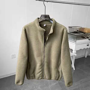 Abrigo Casual de Sherpa para Invierno, Color Sólido, Grueso, Cálido, con Cuello Alto, Cremallera, Cortavientos, Suave y Cómodo de Forro Polar - Product Image 3