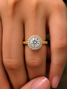 Vintage Halo Shank Carved Floral Rings IGI Certified Round Lab Grown Diamond 14K <b>Solid</b> Gold Bridal Fine Jewelry Engagement Rings - Product Image 2