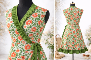 ชุดเดรสอังกรากาพิมพ์ลายดอกไม้แบบแฮนด์บล็อก แขนกุด คอวี ยาวระดับข้อเท้า แต่งระบายเป็นชั้นๆ ทรงเอไลน์ ชุดลำลองสำหรับผู้หญิง ชุดเดรสยาวสำหรับฤดูร้อน - Product Image 5