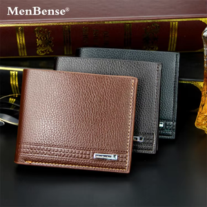 MenBense Genuine Leather Slim Card Holder <b>Men</b> Fold <b>Wallet</b> Short Minimalist Design Brown Color - Product Image 4