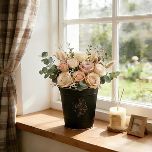 Cubo Galvanizado Rústico Estilo Granja, Florero Metálico Vintage, Maceta Decorativa de Hojalata con Asas para Plantas de Boda - Product Image 3