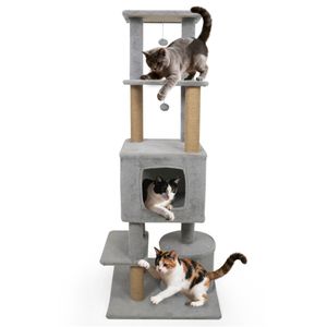 Torre per Gatti Grigio Chiaro da 64 Pollici con Sponde Morbide, 3 Palline Pendenti, Tiragraffi in Juta e Dispositivo Anti-Ribaltamento per Gatti Multipli - Product Image 2