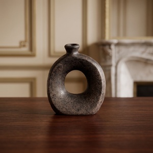 Modern Minimalist <b>Ceramic</b> Donut <b>Vase</b> Hollow Circle Textured Clay Pottery Doughnut <b>Vases</b> for Tabletop Home Decoration - Product Image 2