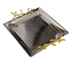 Plateau de service rectangulaire écologique avec finition plaquée or, pour desserts, aliments, fruits, collations, café, maison, hôtel, restaurant, table - Product Image 2