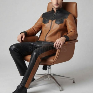 Everyday Leather Tracksuit For Men Featuring Full <b>Zip</b> Jacket And New Design <b>Trousers</b> For Casual Fashion - Product Image 5