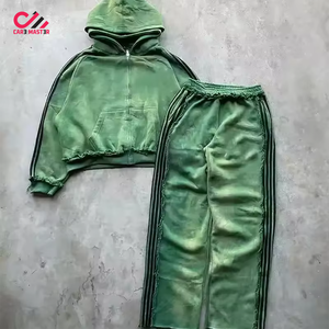 Conjunto de Chándal Deportivo para Hombre con Logotipo Personalizado, Estilo Urbano, Desgastado, con Cierre, 100% Algodón Felpa, Tallas Grandes - Product Image 1