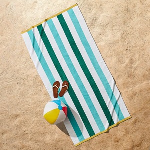 Striped Cotton Beach Towel White Teal Yellow Trim Quick-Dry Summer Pool Use Adult Modern Style Rectangle Best Price Cheap Price - Product Image 6