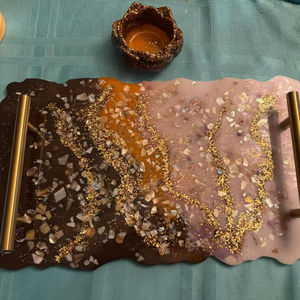 Luxury Geode <b>Epoxy</b> Resin Serving Tray Crystal Stone Inlay Gold Glitter Art Decorative Vanity <b>Coffee</b> <b>Table</b> Storage Tray Home Use - Product Image 5