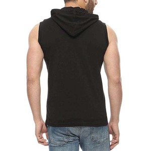 Camiseta sin Mangas con Capucha para Hombre, Color Negro Sólido, Algodón, Corte Casual, Largo Regular, Tejido Transpirable, para Primavera - Product Image 4