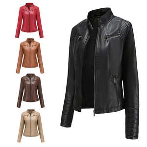 Chaqueta de Cuero Marrón para Mujer, Estilo Motociclista, Sexy, Nueva, Delgada, para Exteriores, 2026 - Product Image 5
