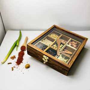 Antique Design Spice Organizer Wooden Storage <b>Box</b> Indian Handicraft Brown <b>Herb</b> & Spice Tools Wood Polish Kitchen <b>Herb</b> Storage - Product Image 2
