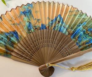 Éventail pliant rétro haut de gamme en bois, fait main, peint, motif floral rétro écologique pour la décoration intérieure, souvenirs de voyage, cadeau - Product Image 3