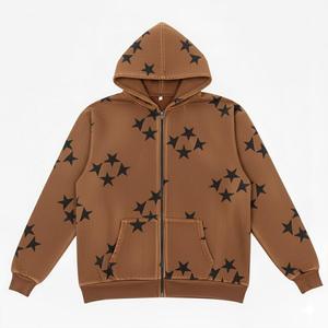 Men's Pink <b>Hooded</b> <b>Zip</b>-Up Fleece Sweatshirt Black Star Print Regular Sleeve Winter Style Waterproof Windproof Polyester/Cotton - Product Image 5