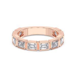 Anillo de boda con diamante cultivado en laboratorio de 2.00 quilates, corte esmeralda, F-G/VS, engaste de media eternidad, hecho en oro macizo para ella. - Product Image 1