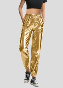Pantalones Jogger de Cintura Alta para Mujer, Diseño de Lona con Puntos Metálicos Brillantes, Estilo Húmedo, para Club, Hip Hop, Actuaciones, Holográficos - Product Image 2