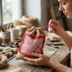 Sac en jute réutilisable avec cordon de serrage pour les courses et les achats |   Sac de rangement pour fruits et légumes en maille écologique |   Vente en gros par RD Bag House - Product Image 3