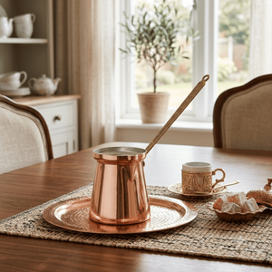 Cafetera turca de cobre liso, Cezve árabe, Ibrik griego, Briki, calentador de leche para estufa con mango de latón con filigrana ornamentada, OEMs - Product Image 2