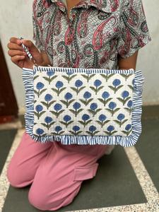 Wholesale Fashion Personalized Name Ruffled Makeup Bag Block Print Cosmetic Pouch for Women - Product Image 4