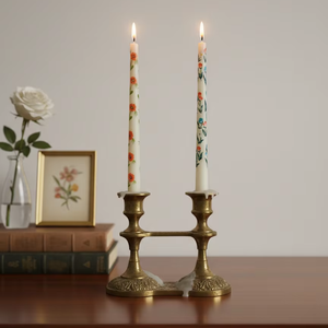 Wildflower Garden Hand-Painted Soy Wax Smokeless Taper <b>Candle</b> <b>Set</b> (<b>Set</b> of 2) for Home Decor Christmas & Birthdays - Product Image 3