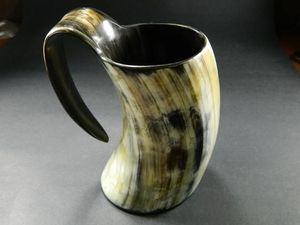 <b>Large</b> Engraved Drinking Horn <b>Cup</b> with Traditional Viking Style Design Featuring Handcrafted Finish Wooden Base - Product Image 6