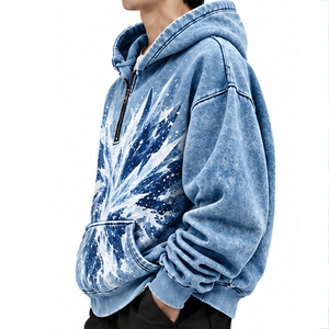 Mens Loose Fit Acid Washed Quarter <b>Zip</b> <b>Hoodie</b> Wholesale Private Label OEM ODM Factory Custom Logo Kangaroo <b>Pocket</b> Sample Service - Product Image 4