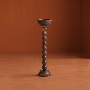 Elegant Wooden <b>Bakhoor</b> Burner With Stacked Beaded Column Design And Smooth Top Basin Round Shape For Aromatic <b>Oud</b> Incense - Product Image 1