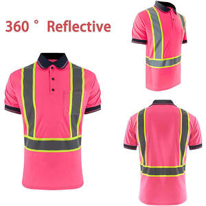 เสื้อโปโลแขนสั้นผ้าฝ้ายสีเขียวนีออนกันลมป้องกันอันตรายพร้อมแถบสะท้อนแสงชุดทำงานแบบมองเห็นได้ชัดเจนสำหรับทุกเพศ - Product Image 3