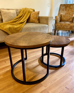 Modern Wooden Top <b>Nesting</b> <b>Coffee</b> <b>Table</b> Set of 2 with Black Metal Frame for Living Room Furniture - Product Image 5