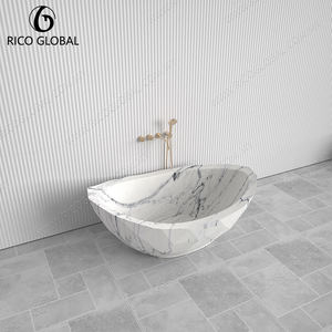 อ่างอาบน้ำแบบลอยตัวหินอ่อนคาร์ราราสีขาวหรูหรา ดีไซน์พิเศษ พร้อมพื้นผิวขัดเงาลายเส้นสีเข้ม - Product Image 2