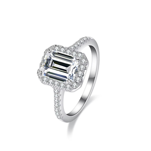 Offre Spéciale – Bagues de Fiançailles et de Mariage pour Femme en Argent S925 avec Diamant Taille Émeraude 4 carats et Moissanite, Plaqué Or, Ajustables - Product Image 1