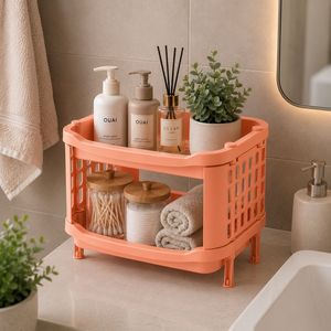 Étagère de rangement multifonctionnelle en plastique PP à double niveau, durable, moderne, pliable, pour garde-manger et aliments - Product Image 3