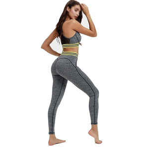 Unisex Plus Size Workout Yoga Set Lace Belt High Quality Solid Color <b>Leggings</b> Sports Bra 2-Piece Set Latest Design Washed Fabric - Product Image 5