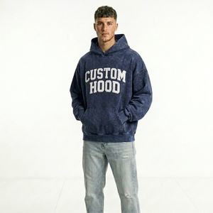 Sweat à capuche rétro pour homme, personnalisé avec patchwork et broderie en tissu éponge, en molleton épais, coupe ample, style streetwear - Product Image 2