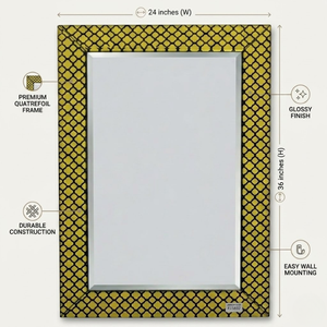 Modern Decorative Rectangle <b>Mirror</b> 24x36 Inch |Unique Yellow Printed Frame Design | Elegant Wall <b>Hanging</b> <b>Mirror</b> for Home, Office - Product Image 5