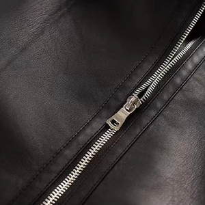 Chaqueta de Cuero Genuino para Mujer, Estilo Racer, Manga Larga, Cierre de Cremallera Doble, Resistente al Polvo - Product Image 6